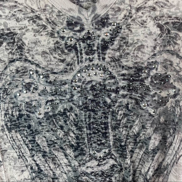 Y2K Beige Studded Cross Mall Goth Shirt - Picture 3 of 4